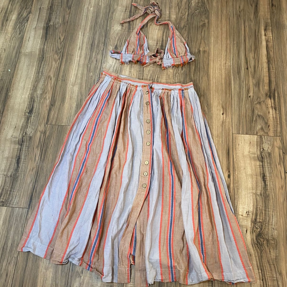 Free People Striped A-Line Skirt in Earthy Tones